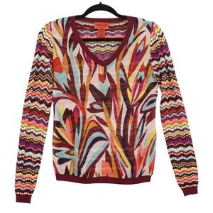 Missoni for Target Womens XS Mixed Media Zigzag Floral V-Neck Sweater Multicolor